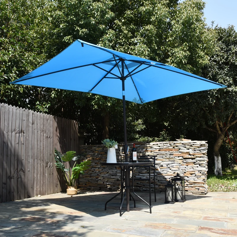 Outsunny Patio Parasol Sun Umbrella Solar LED Lit, 195Lx295Wx240Hcm-Blue