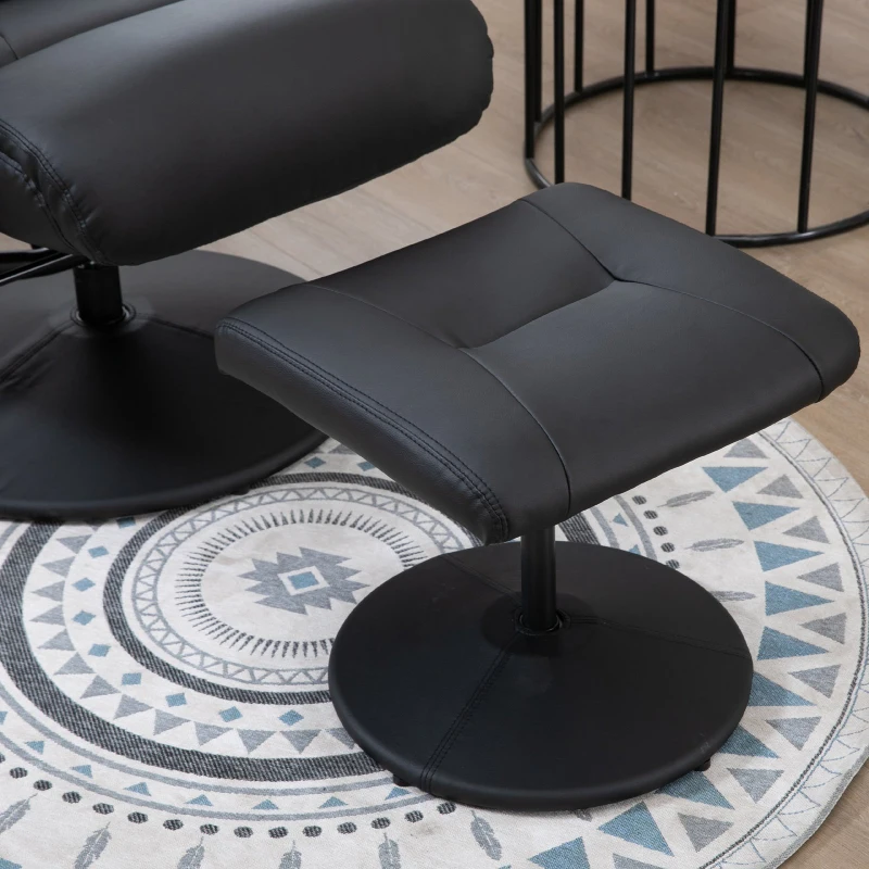 HOMCOM Recliner Armchair Swivel Executive Chair w/ Footrest Stool PU Leather Black