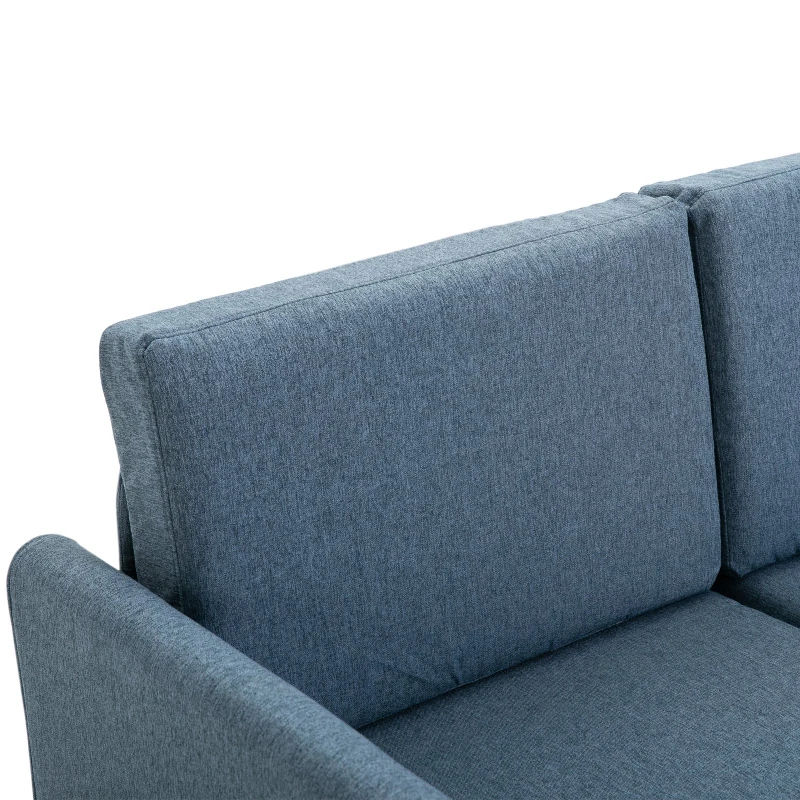 HOMCOM Linen Upholstery 2-Seater Corner Sofa w/ Wooden Legs Blue