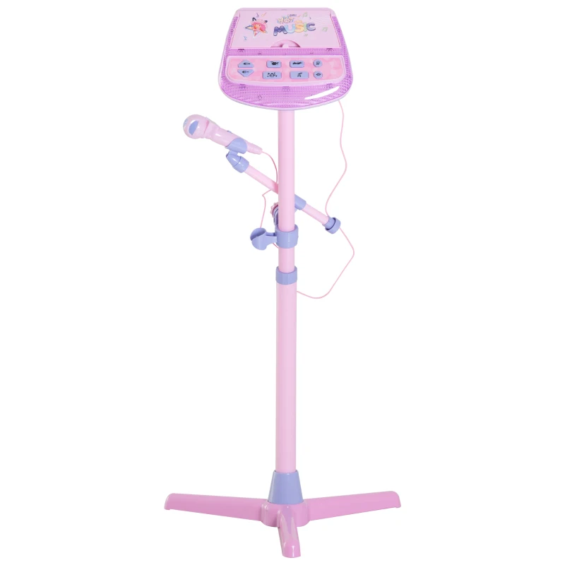 HOMCOM Kids Electronic Karaoke Microphone Stand Set-Pink