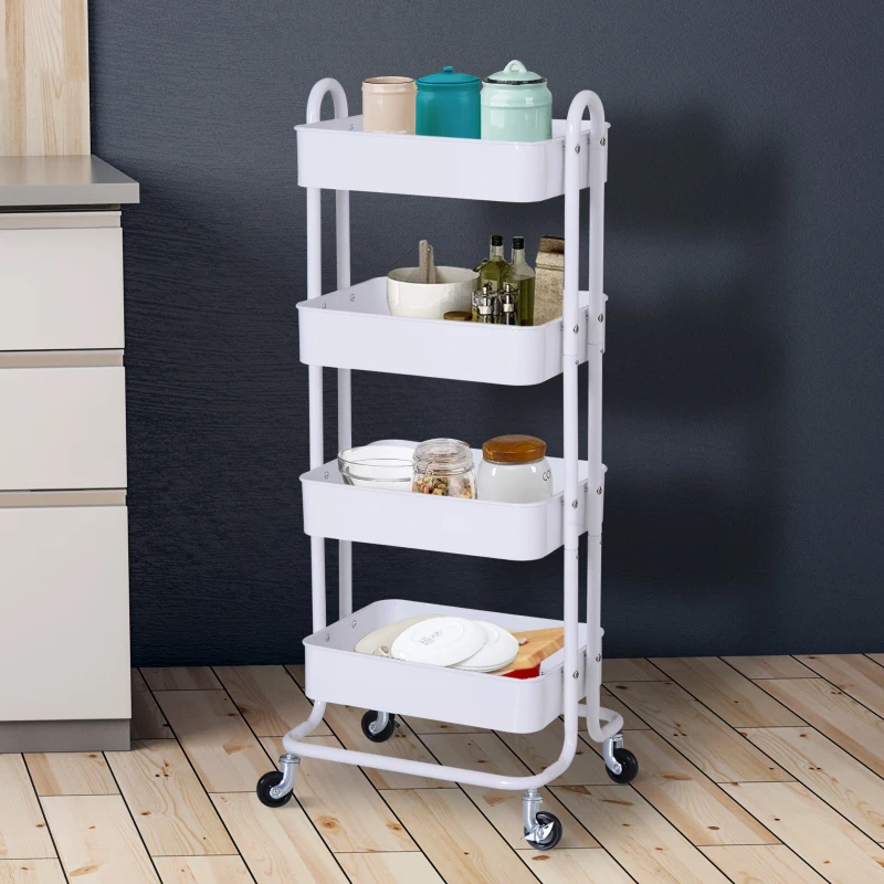 HOMCOM 4-Tier Rolling Storage Utility Serving Cart, 46.5Lx40.5Wx114Hcm-White