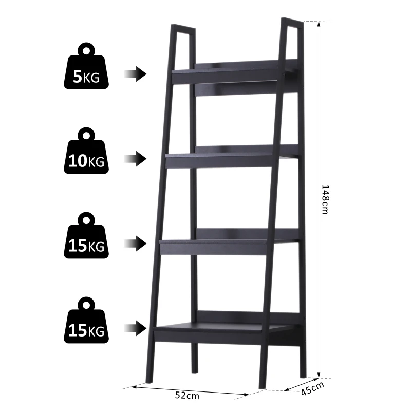 HOMCOM Set of 2 Bookshelf 4-Tier Ladder Bookcase Storage Rack Stand Plant Display Black