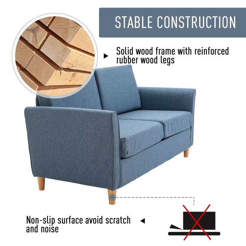 HOMCOM Linen Upholstery 2-Seater Corner Sofa w/ Wooden Legs Blue