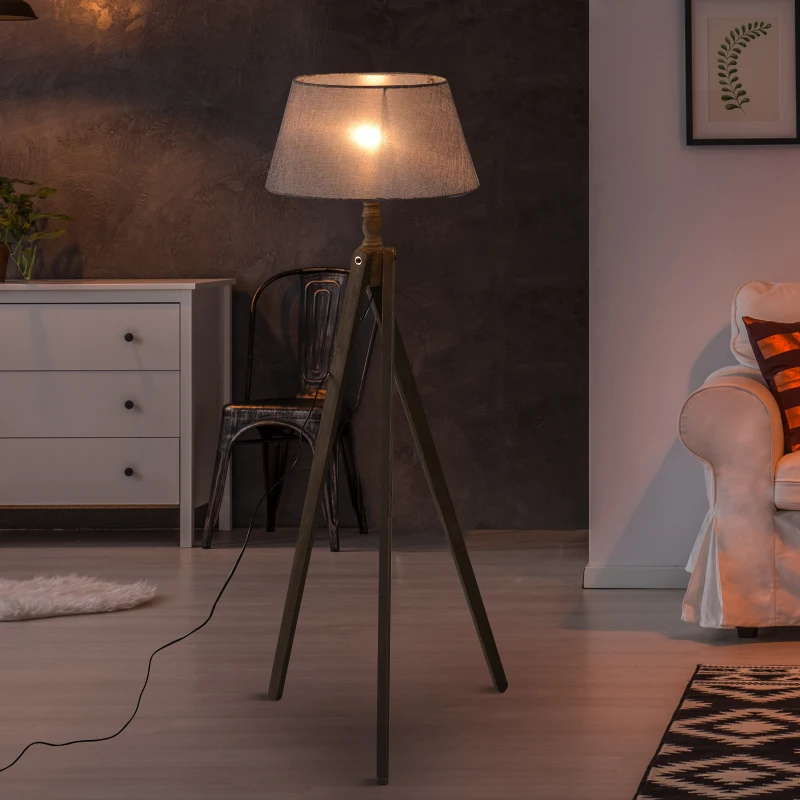 HOMCOM Free Standing Floor Lamp Bedside Light Tripod Holder Storage Shelf Linen Shade