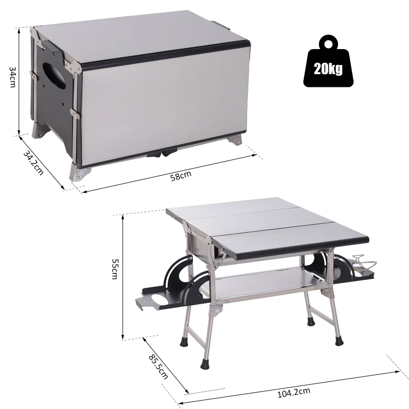 Outsunny Outdoor Picnic Kitchen Gas Burner BBQ Charcoal Grill Camp Table Foldable