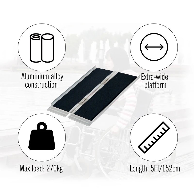 HOMCOM 5ft Aluminium Multi-Use Mobility Assistance Ramp w/ Portable Handle Lock