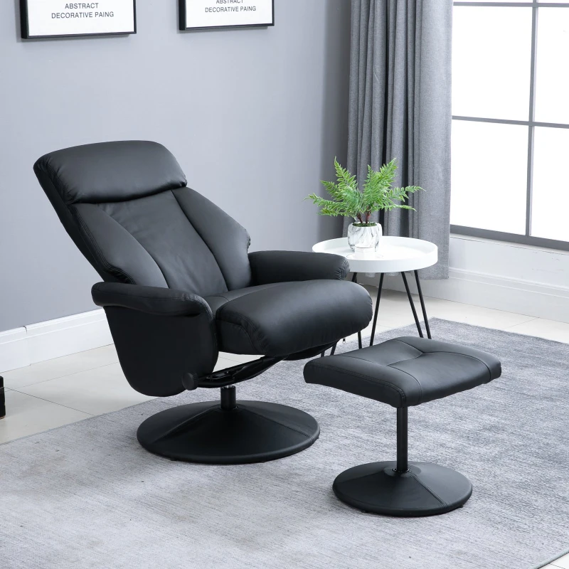 HOMCOM Recliner Armchair Swivel Executive Chair w/ Footrest Stool PU Leather Black