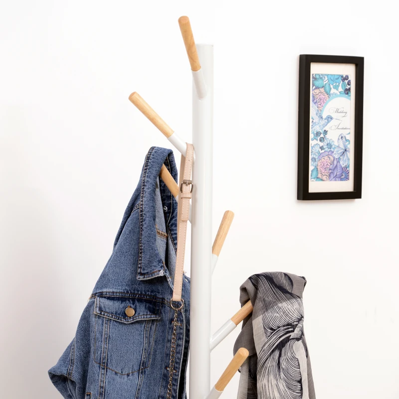HOMCOM 174cm Free Standing Coat Rack Hat Stand Display Garment Holder Hall Tree Marble Base 6 Hooks