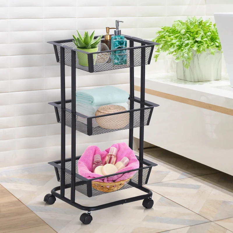 HOMCOM 3-Tier Rolling Storage Utility Serving Cart, 40Lx30Wx79Hcm-Black