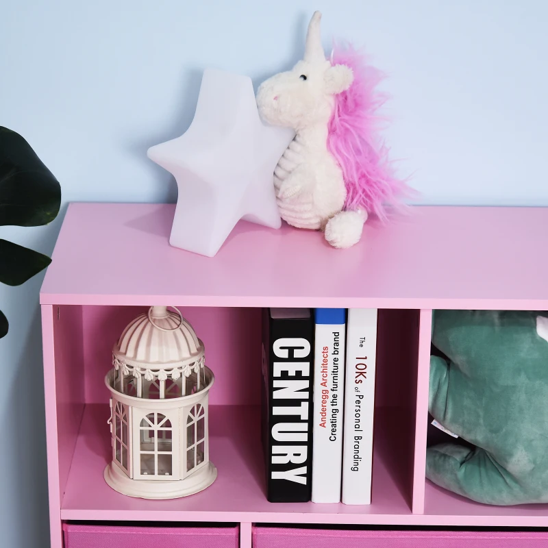 HOMCOM Kids Storage Unit Shelf w/ Cotton Drawers Bedroom Storage Organisation Pink