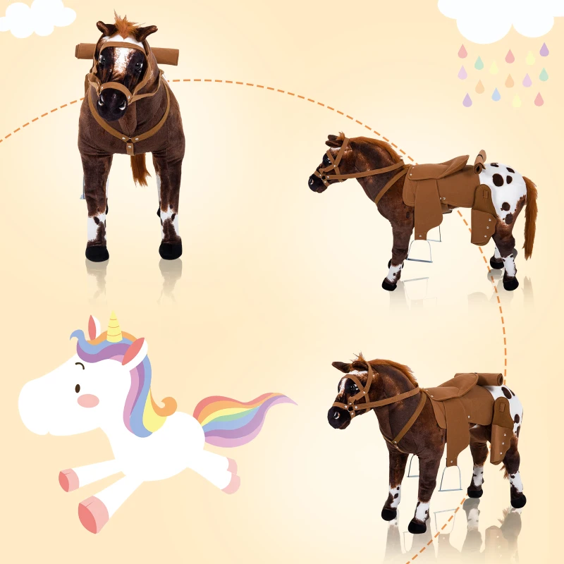 HOMCOM  Baby Horse Rocker Kids Rocking Horse Ride On Horse Kids Rocking Kids Spring Riding Horse Toy on Wheels w/ Sound Brown Saddle