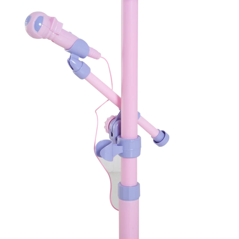 HOMCOM Kids Electronic Karaoke Microphone Stand Set-Pink