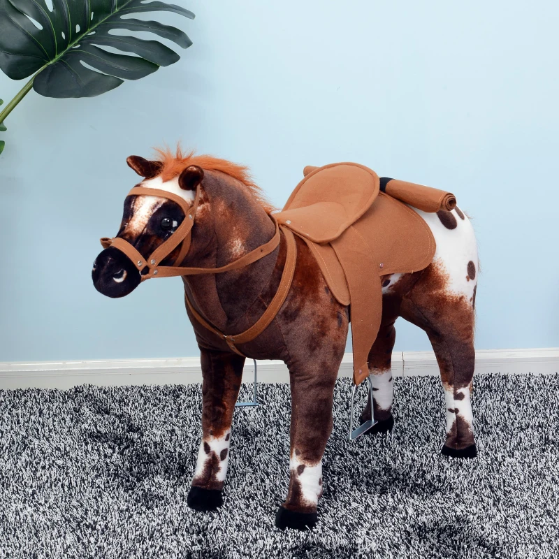 HOMCOM  Baby Horse Rocker Kids Rocking Horse Ride On Horse Kids Rocking Kids Spring Riding Horse Toy on Wheels w/ Sound Brown Saddle