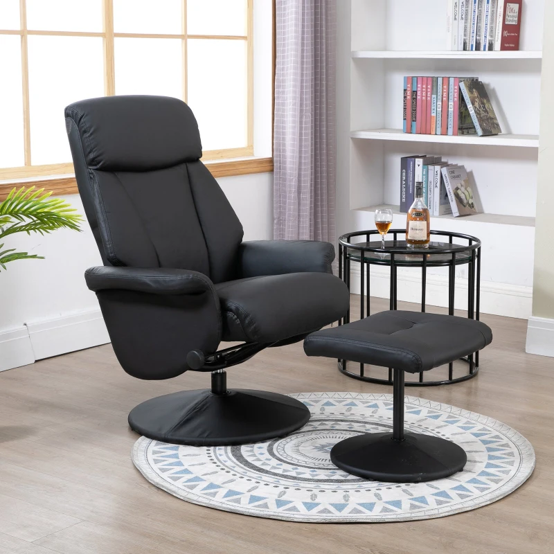 HOMCOM Recliner Armchair Swivel Executive Chair w/ Footrest Stool PU Leather Black