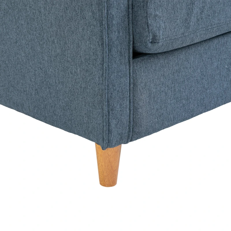 HOMCOM Linen Upholstery 2-Seater Corner Sofa w/ Wooden Legs Blue