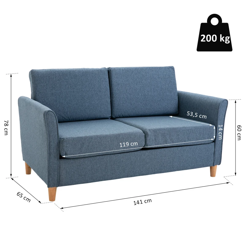 HOMCOM Linen Upholstery 2-Seater Corner Sofa w/ Wooden Legs Blue
