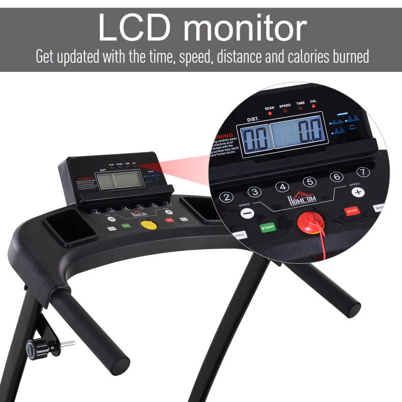 HOMCOM 100kg Max Weight Motorised Electric Treadmill Exercise Running Jogging Walking 4 Programmes 2 Wheels 1-9km/h Black Home