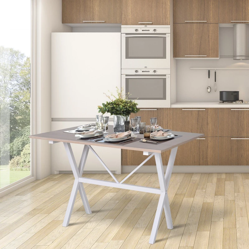 HOMCOM Folding Dining Table MDF Top Metal Frame 6 Person Brown