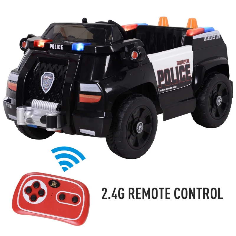 HOMCOM Kids Electric Ride-On Police Car w/ Lights Horn Music Player Seatbelt Parental Remote Control 6V Black