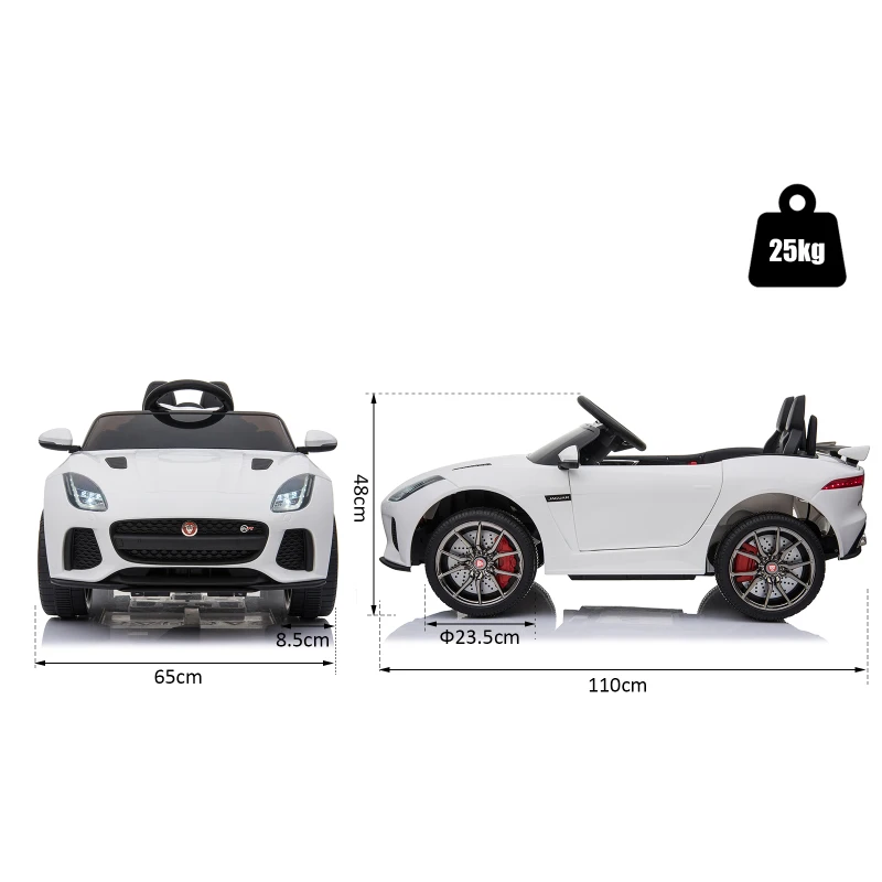 HOMCOM 6V Rechargeable Battery Ride-On Car Licensed Jaguar F-type SVR Forward Reverse Lights Horn Music Player w/ Seat Belt White