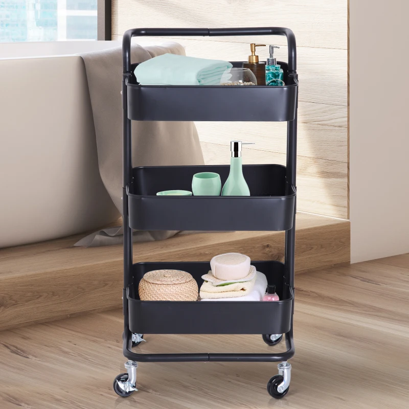 HOMCOM 3-Tier Rolling Storage Utility Serving Cart, 44Lx38Wx88Hcm-Black