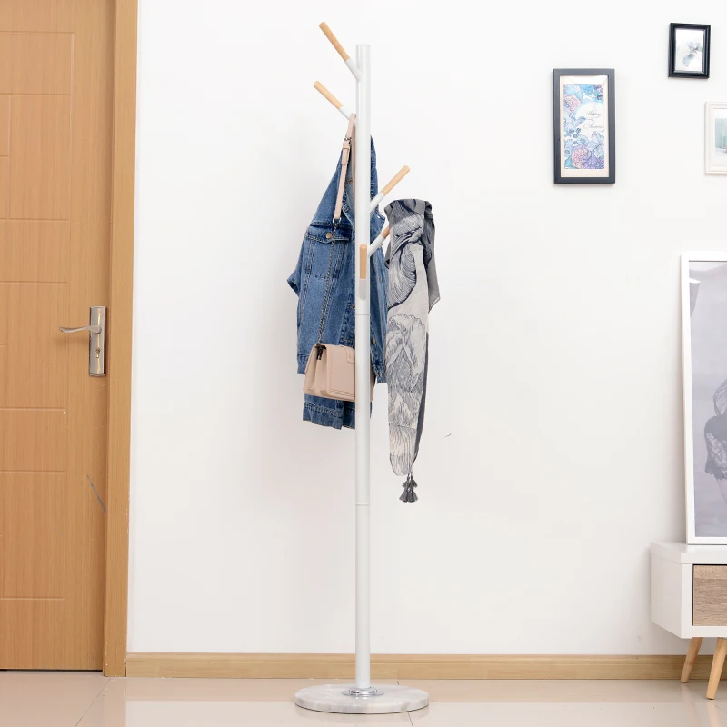 HOMCOM 174cm Free Standing Coat Rack Hat Stand Display Garment Holder Hall Tree Marble Base 6 Hooks