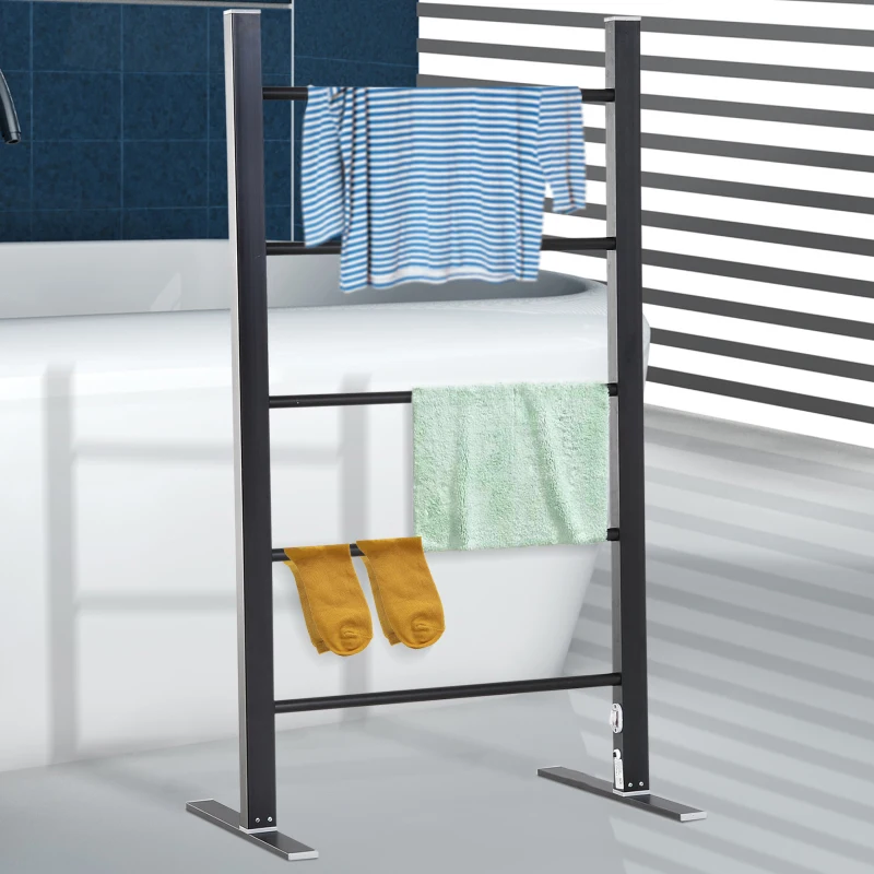 HOMCOM Aluminium Electric Clothing Rack Free Standing Dryers Airer 5 Heated rail 100W Black Bathroom