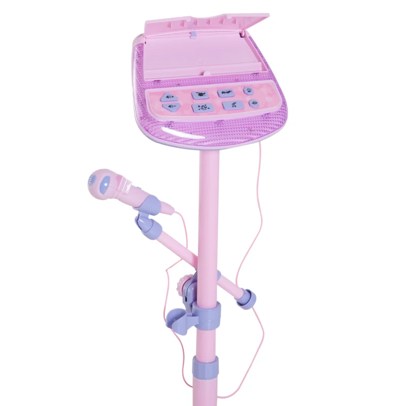 HOMCOM Kids Electronic Karaoke Microphone Stand Set-Pink