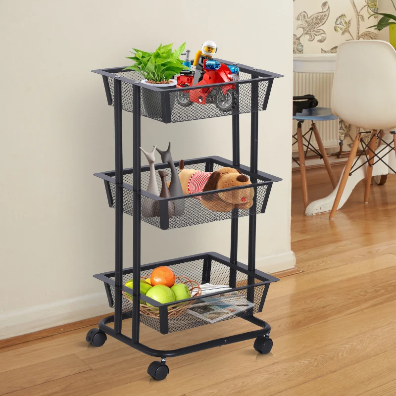 HOMCOM 3-Tier Rolling Storage Utility Serving Cart, 40Lx30Wx79Hcm-Black