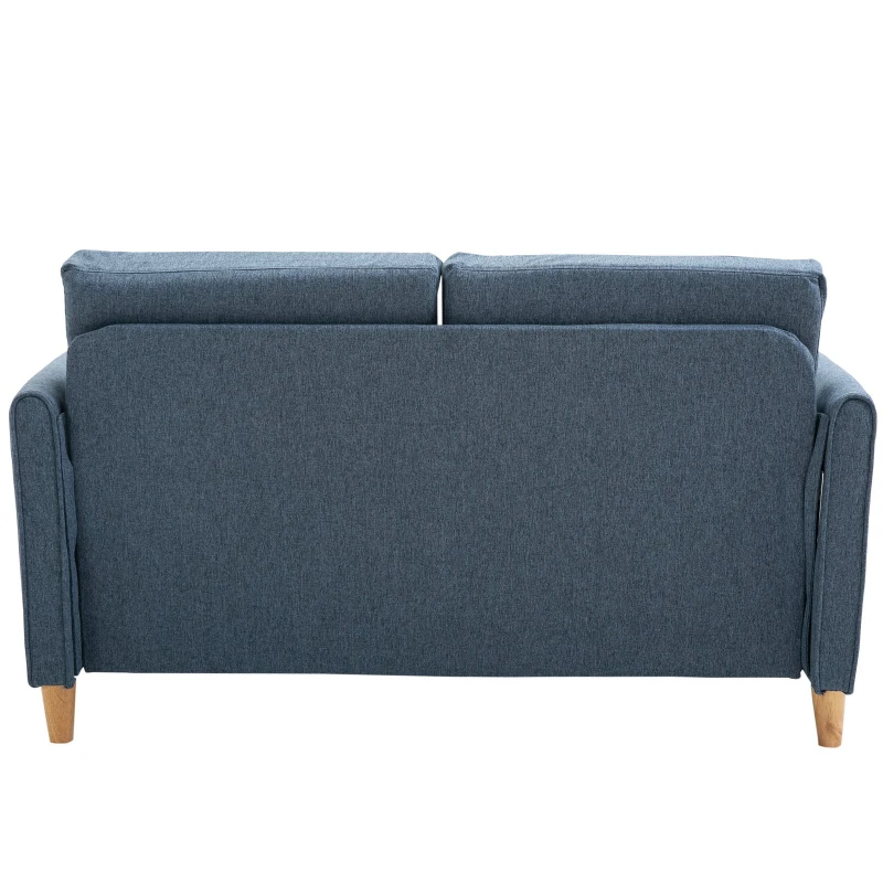 HOMCOM Linen Upholstery 2-Seater Corner Sofa w/ Wooden Legs Blue