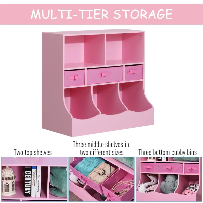 HOMCOM Kids Storage Unit Shelf w/ Cotton Drawers Bedroom Storage Organisation Pink