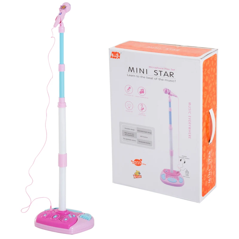 HOMCOM Kids Electronic Karaoke Microphone Stand Set-Multicolour
