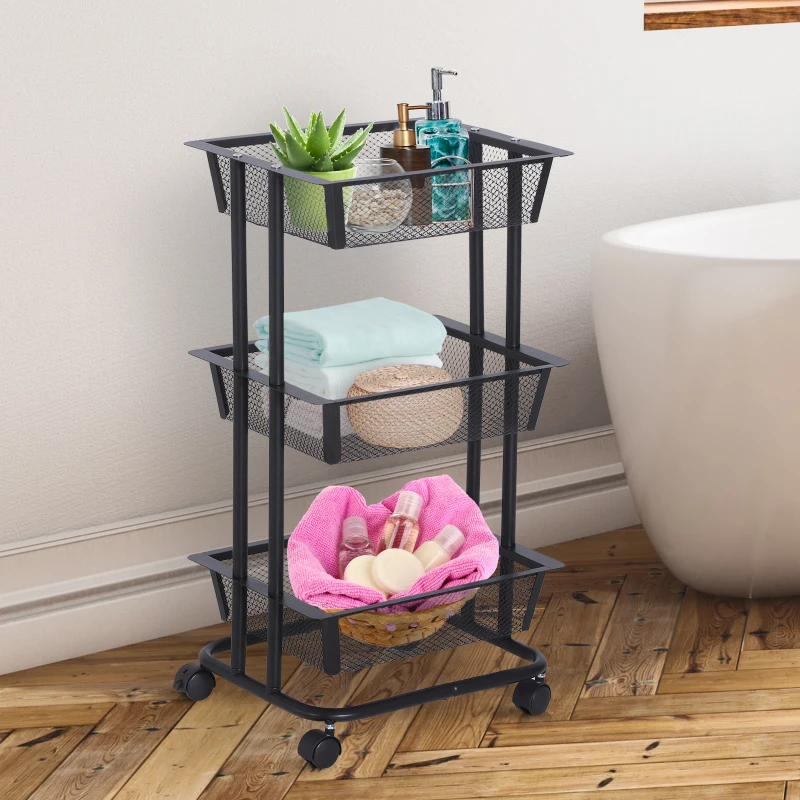 HOMCOM 3-Tier Rolling Storage Utility Serving Cart, 40Lx30Wx79Hcm-Black