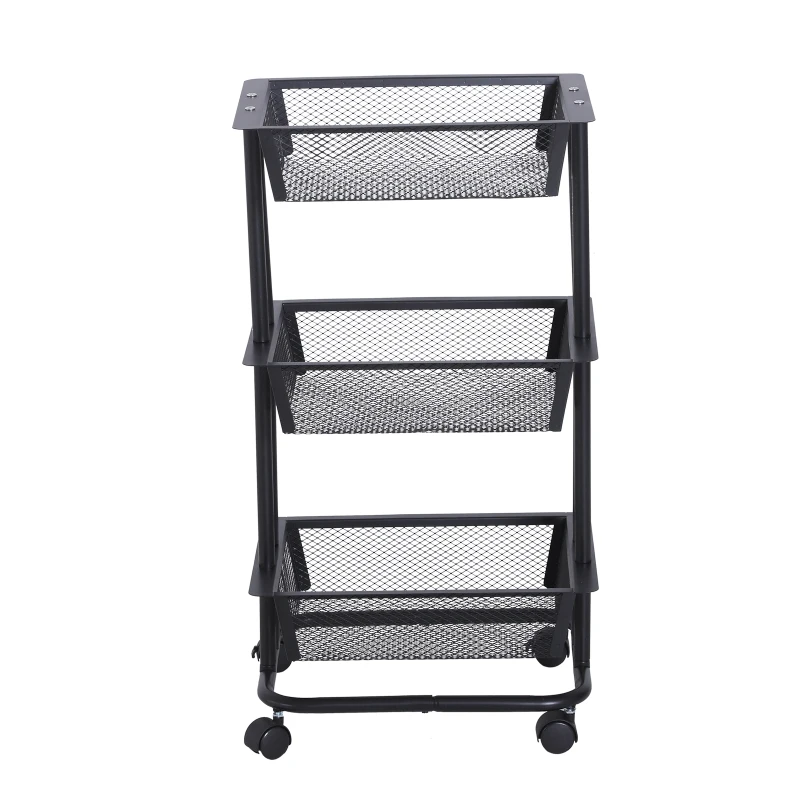 HOMCOM 3-Tier Rolling Storage Utility Serving Cart, 40Lx30Wx79Hcm-Black