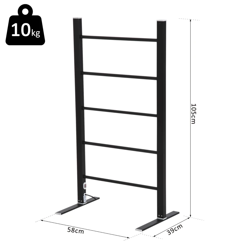 HOMCOM Aluminium Electric Clothing Rack Free Standing Dryers Airer 5 Heated rail 100W Black Bathroom