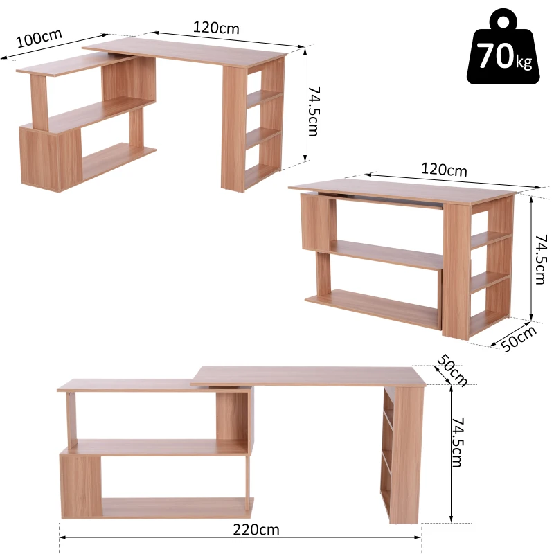 HOMCOM 360° Rotating L-Shaped Corner Desk Storage Shelf Combo