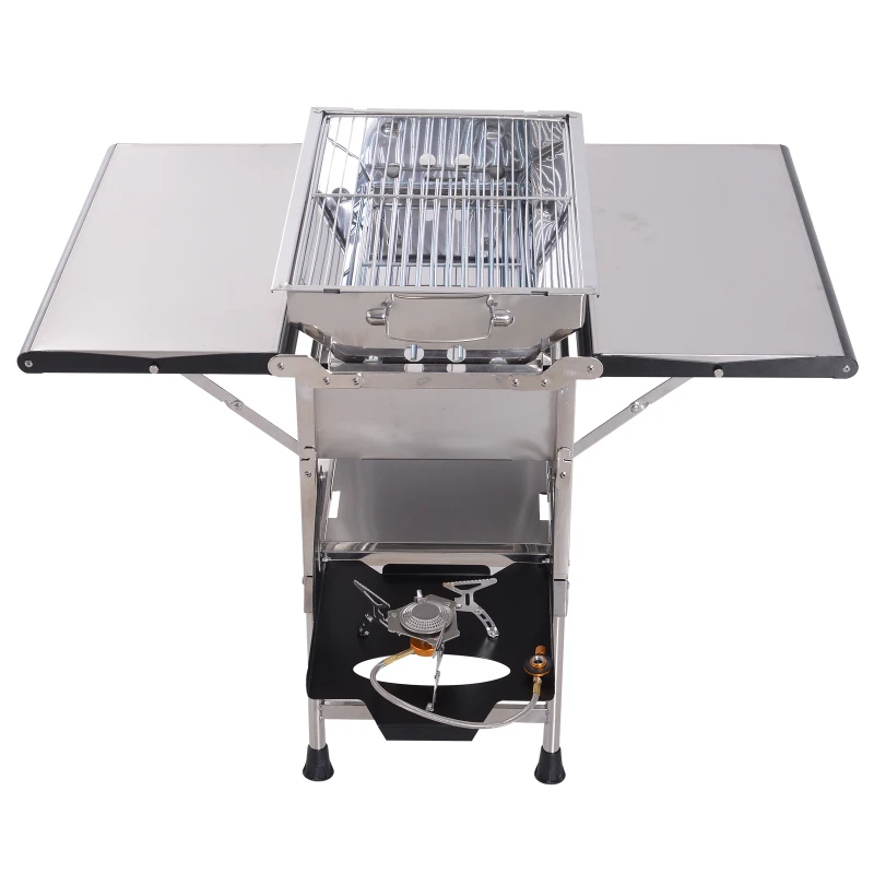 Outsunny Outdoor Picnic Kitchen Gas Burner BBQ Charcoal Grill Camp Table Foldable
