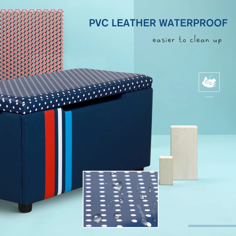 HOMCOM Kids PVC Collapsible Storage Bench Blue