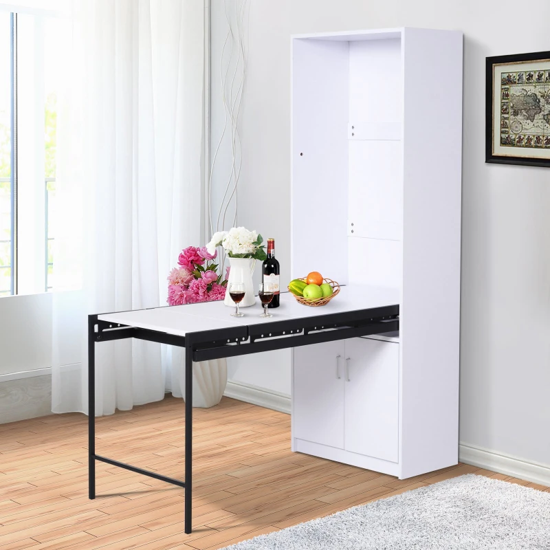 HOMCOM MDF 2-in-1 4 Tier Bookcase w/ Cabinet and Drop-Leaf Table Black