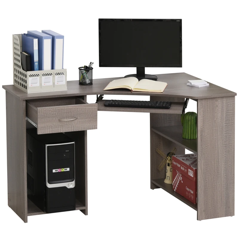 HOMCOM Computer Table Particle Board Corner Computer Desk Grey