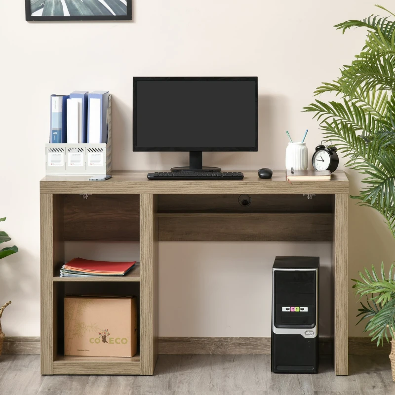 HOMCOM Rectangle Computer Desk Thick Board with Shelves Home Office Table, Wood Color