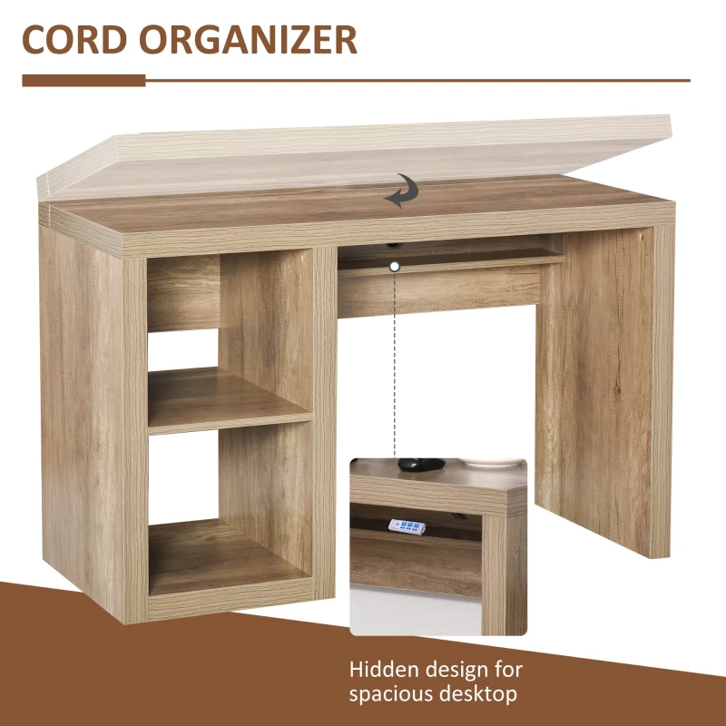 HOMCOM Rectangle Computer Desk Thick Board with Shelves Home Office Table, Wood Color