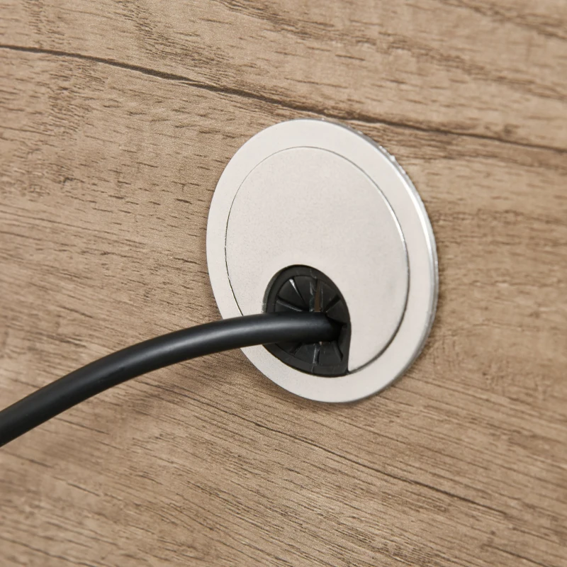 HOMCOM Rectangle Computer Desk Thick Board with Shelves Home Office Table, Wood Color