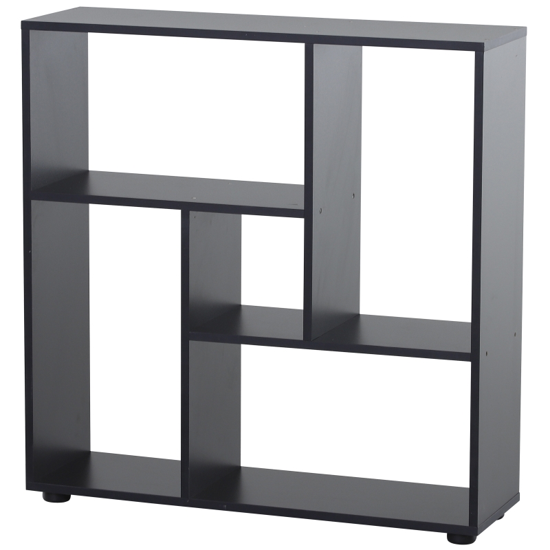 HOMCOM Particle Board 5-Unit Grid Bookcase w/ Melamine Foot Pads Black