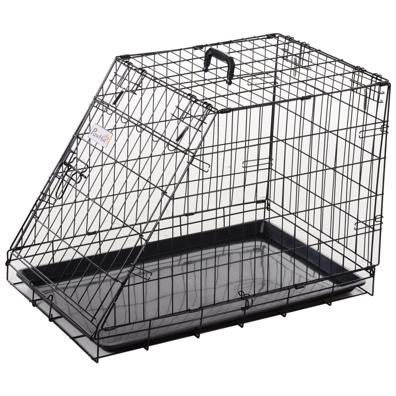 PawHut Trapeze Collapsible Dog Cage Transport Box Carrier w/ Handle Removable Tray Metal 55x48cm