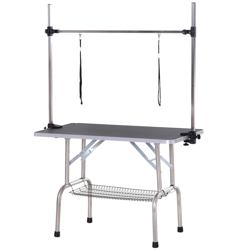 PawHut Dogs Adjustable Height Rubber Top Grooming Table Black