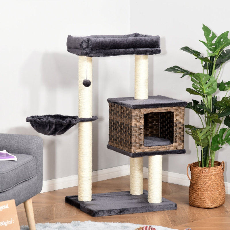 PawHut Cat tree Tower 101cm Climbing Activity Center Kitten with Sisal