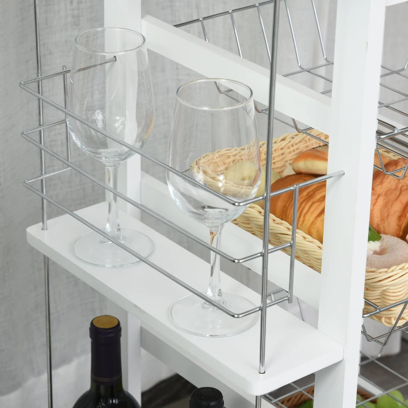 HOMCOM Multi-Use Kitchen Island Trolley w/ 4 Baskets 2 Side Racks Drawer Worktop White