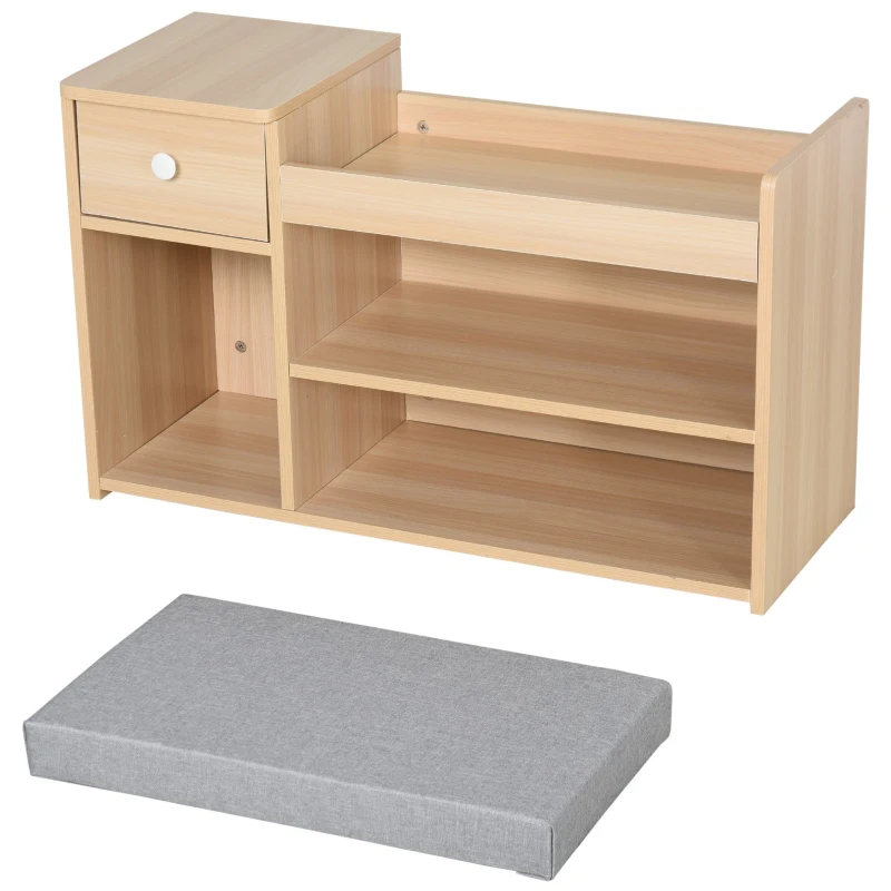 HOMCOM MDF Multi-Compartment Shoe Storage Bench Grey/Oak