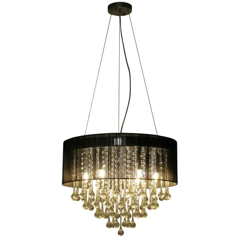 HOMCOM Glass Droplet Ceiling Pendant w/ Drum Shade Black